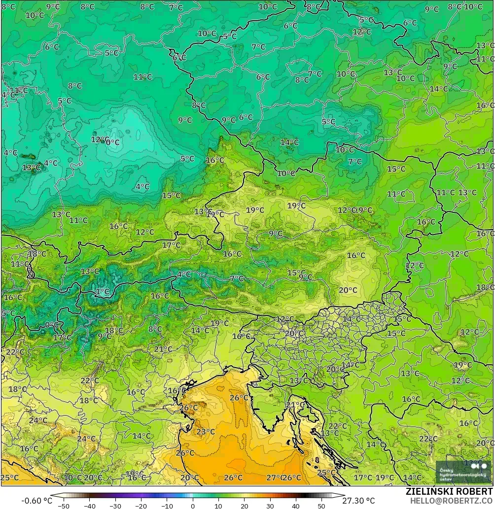 ALADIN CZ 2.3 km model - Austria, Titik Embun 2 m