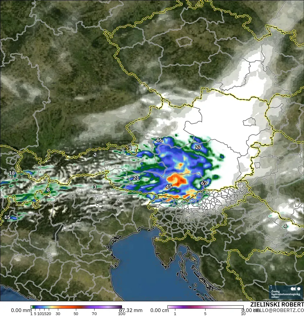 ALADIN CZ 2.3 km model - Austria, Curah Hujan, Awan, dan Tekanan