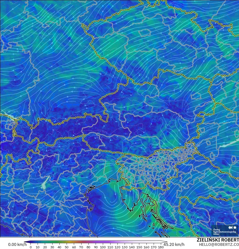 ALADIN CZ 2.3 km model - Austria, Angin 10 m