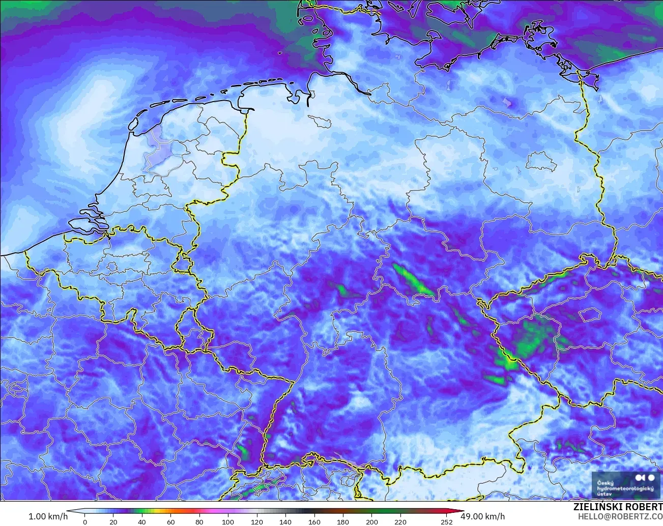 ALADIN CZ 2.3 km model - Jerman, Hembusan Angin