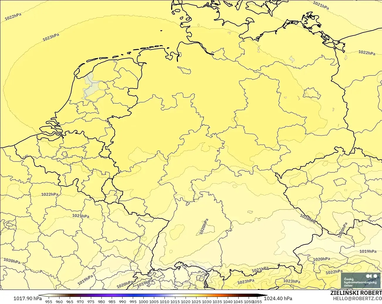 ALADIN CZ 2.3 km model - Jerman, Tekanan