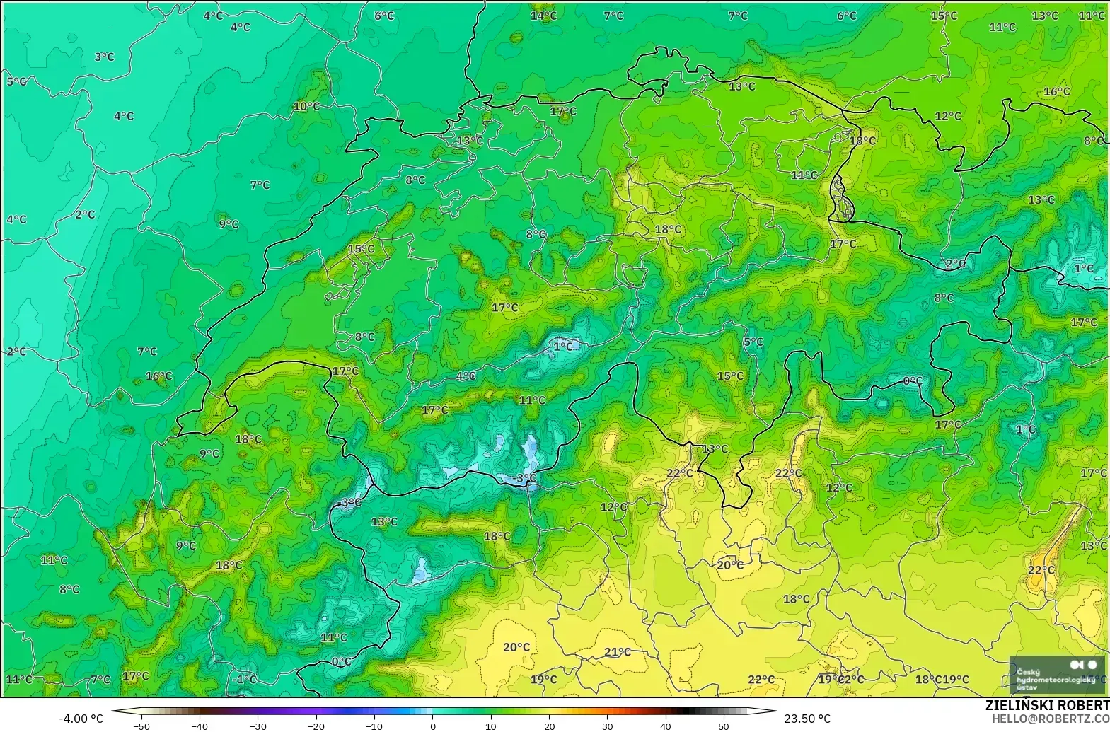 ALADIN CZ 2.3 km model - Swiss, Titik Embun 2 m