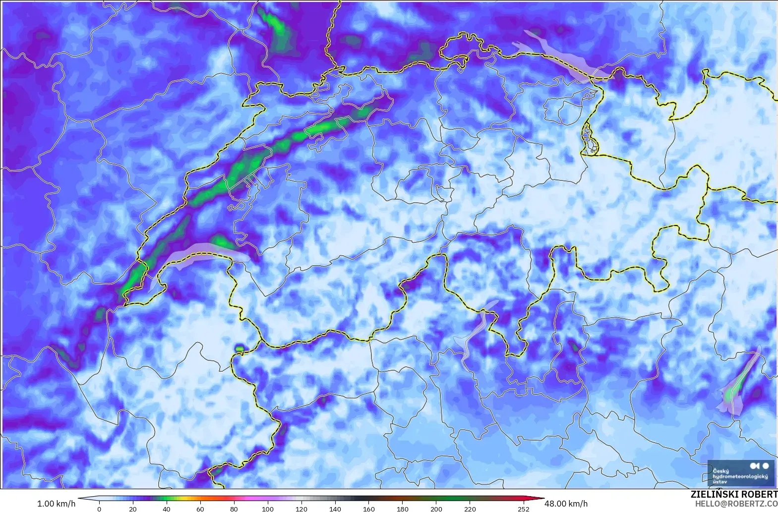 ALADIN CZ 2.3 km model - Swiss, Hembusan Angin