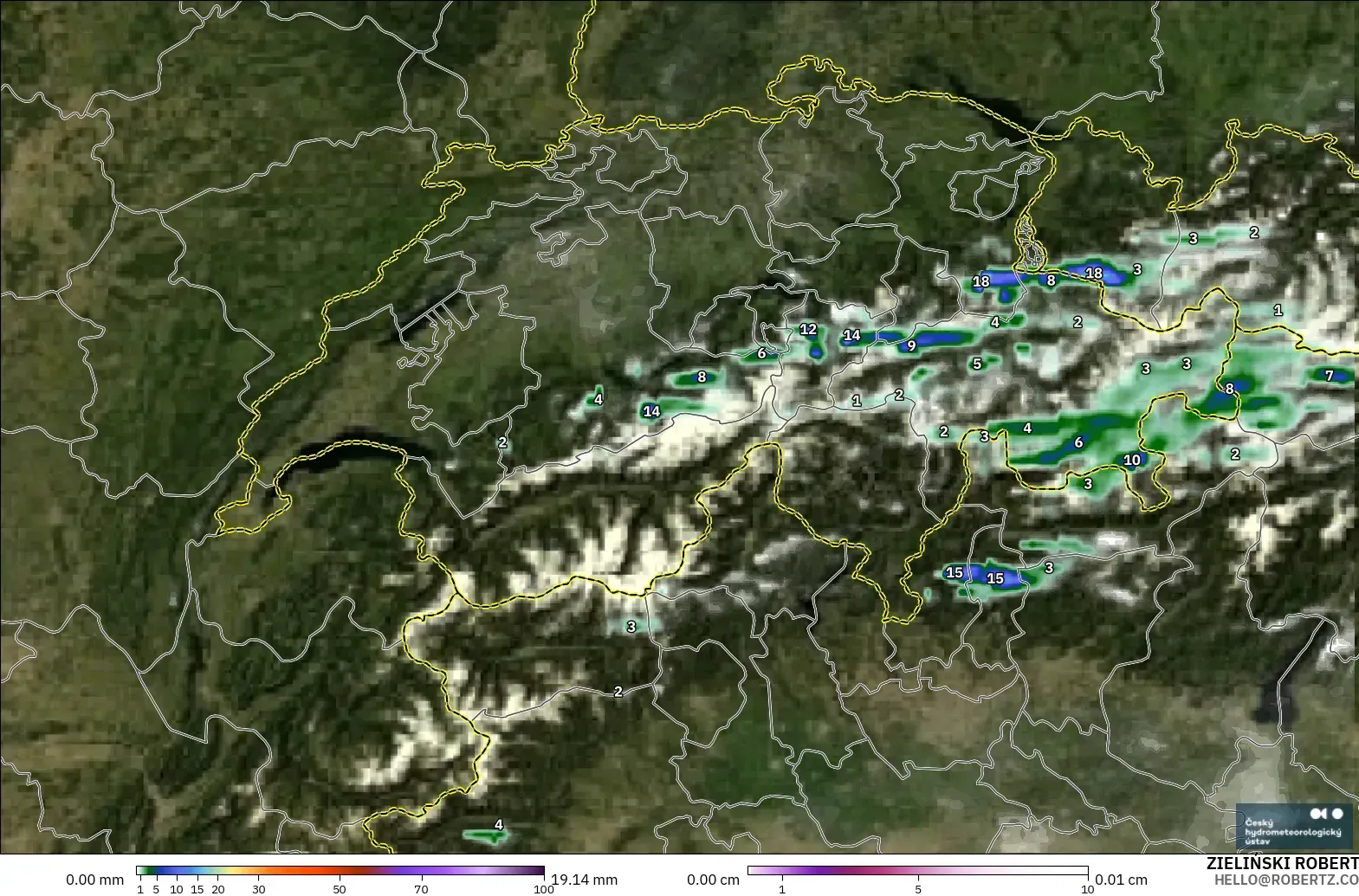 ALADIN CZ 2.3 km model - Swiss, Curah Hujan, Awan, dan Tekanan