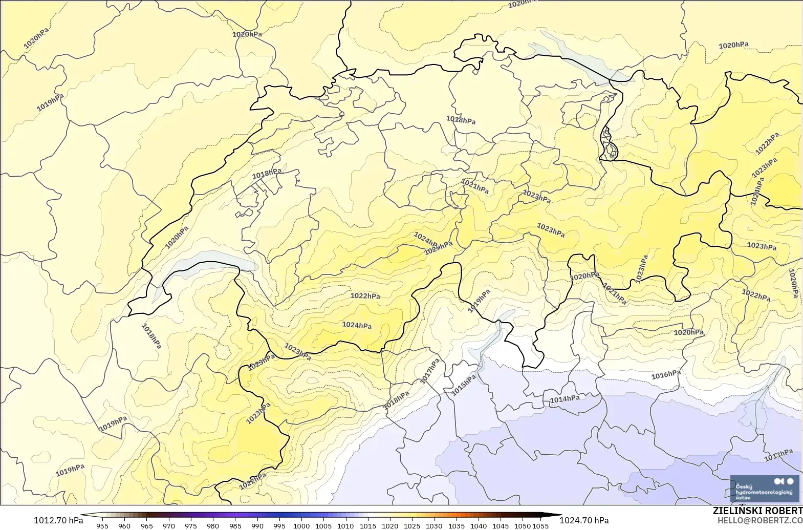 ALADIN CZ 2.3 km model - Swiss, Tekanan