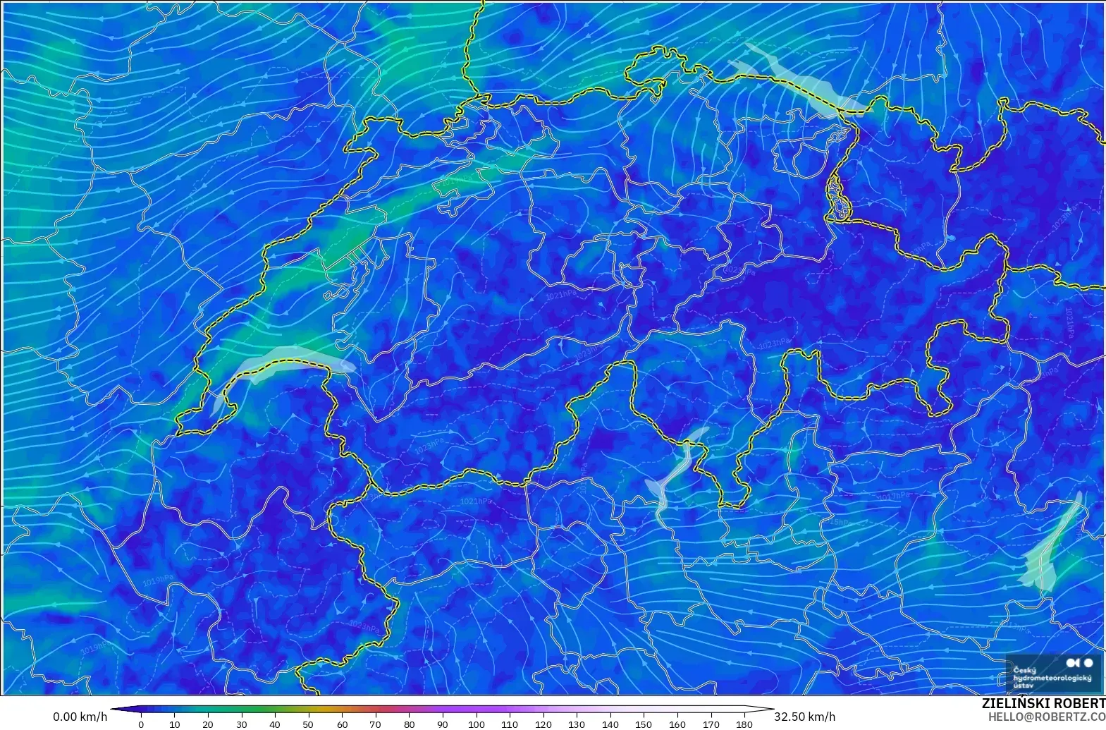 ALADIN CZ 2.3 km model - Swiss, Angin 10 m