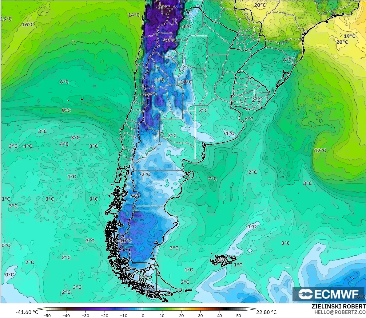 ECMWF IFS 0.25° model - Argentina, Titik Embun 2 m