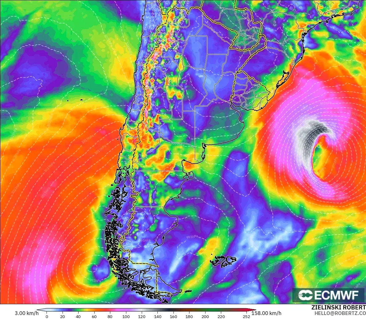 ECMWF IFS 0.25° model - Argentina, Puncak Hembusan