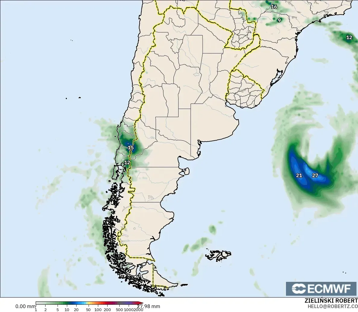 ECMWF IFS 0.25° model - Argentina, Akumulasi Curah Hujan