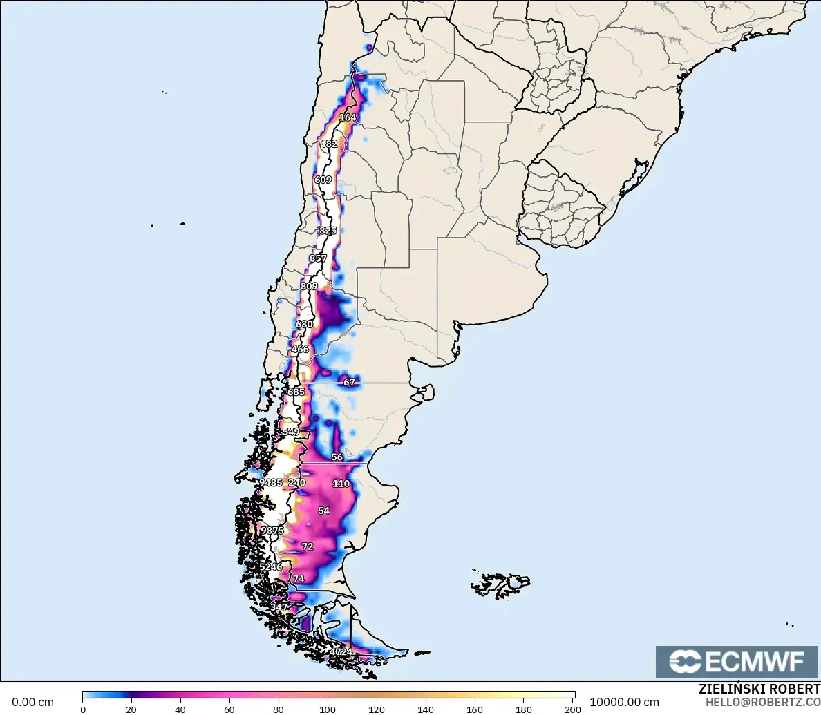 ECMWF IFS 0.25° model - Argentina, Kedalaman Salju