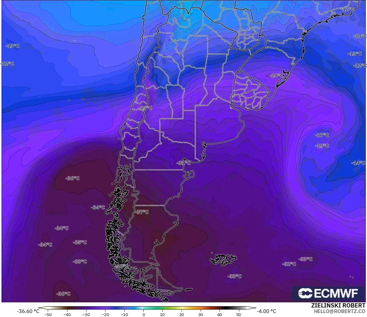 ECMWF IFS 0.25° model - Argentina, Suhu 500 hPa
