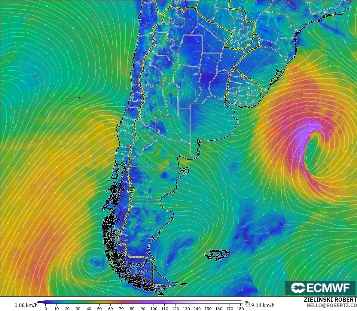 ECMWF IFS 0.25° model - Argentina, Angin 10 m