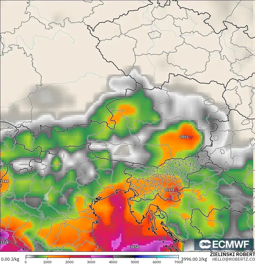 ECMWF IFS 0.25° model - Austria, CAPE