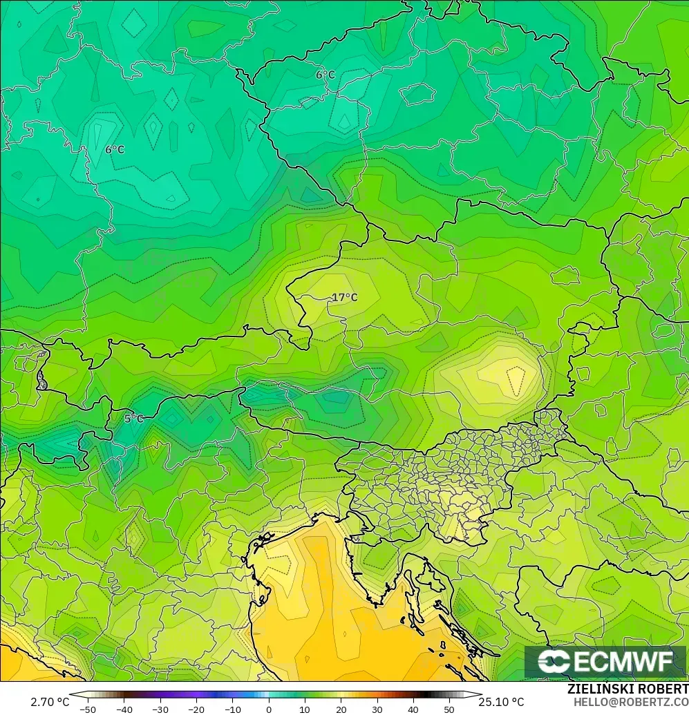 ECMWF IFS 0.25° model - Austria, Titik Embun 2 m