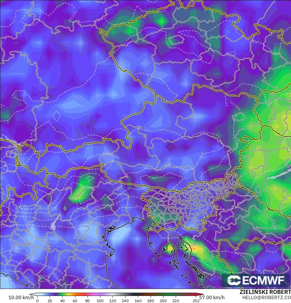 ECMWF IFS 0.25° model - Austria, Hembusan Angin