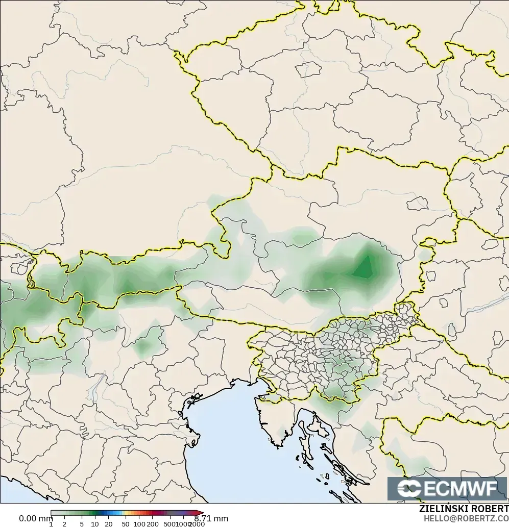 ECMWF IFS 0.25° model - Austria, Akumulasi Curah Hujan
