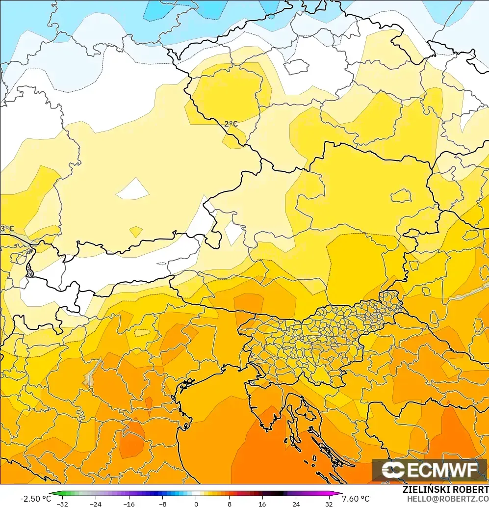 ECMWF IFS 0.25° model - Austria, Anomali Suhu 850 hPa