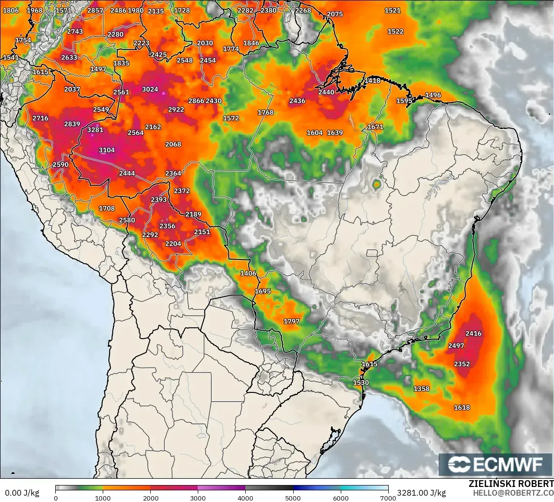 ECMWF IFS 0.25° model - Brasil, CAPE