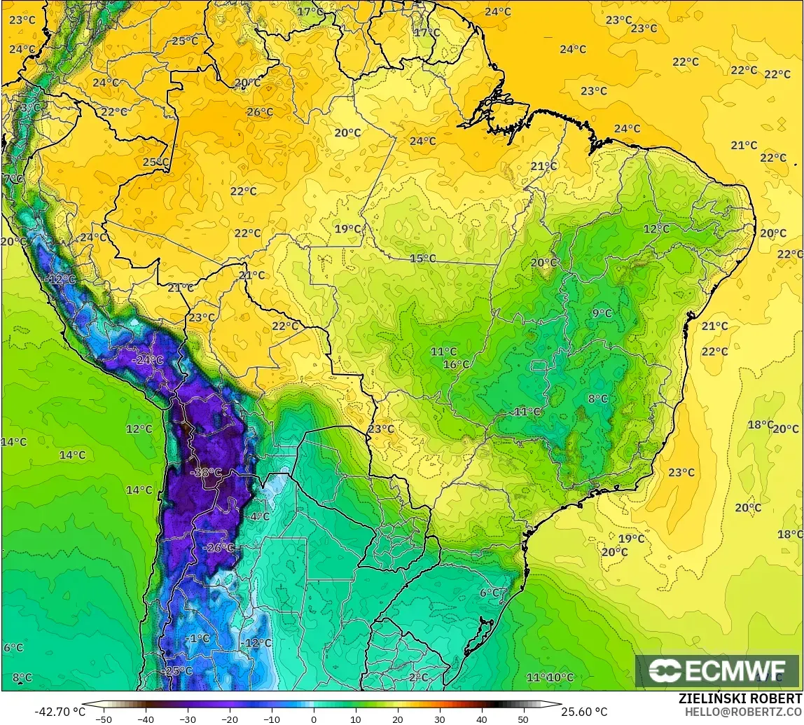 ECMWF IFS 0.25° model - Brasil, Titik Embun 2 m