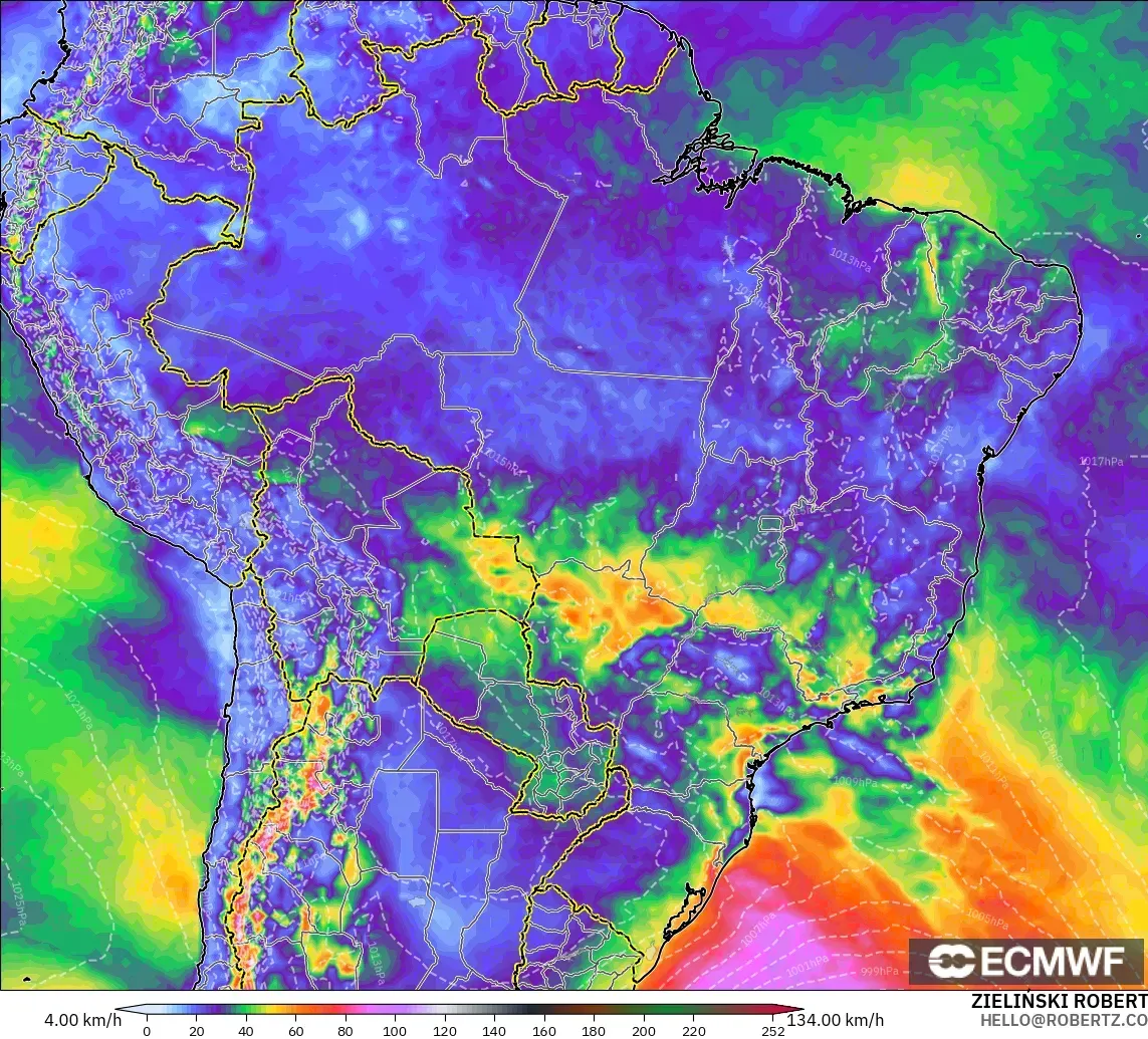 ECMWF IFS 0.25° model - Brasil, Puncak Hembusan