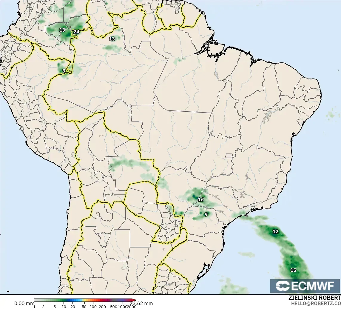 ECMWF IFS 0.25° model - Brasil, Akumulasi Curah Hujan
