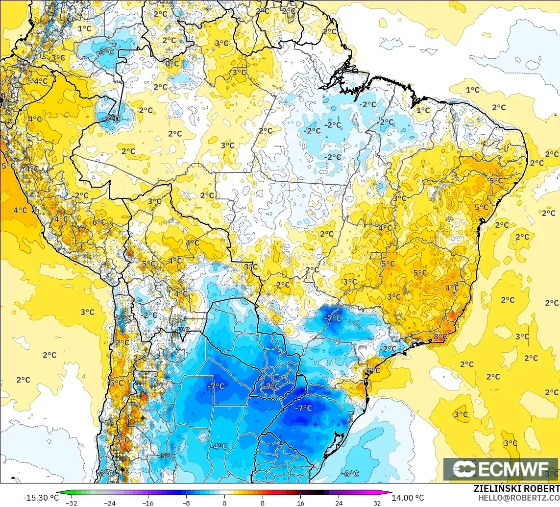 ECMWF IFS 0.25° model - Brasil, Anomali Suhu 2 m