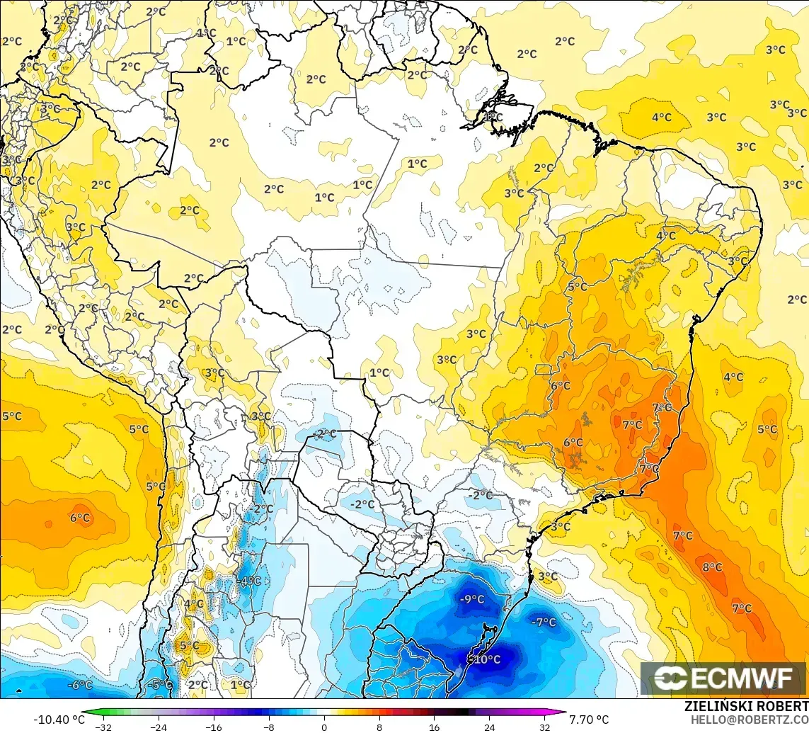 ECMWF IFS 0.25° model - Brasil, Anomali Suhu 850 hPa