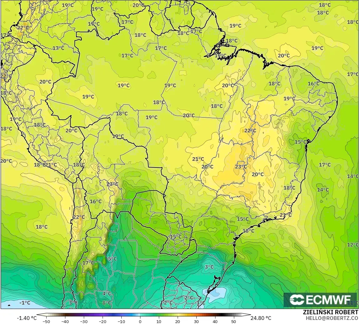 ECMWF IFS 0.25° model - Brasil, Suhu 850 hPa