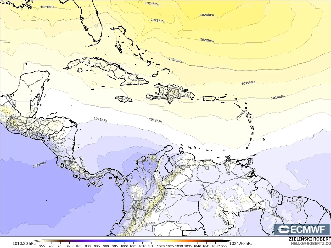 ECMWF IFS 0.25° model - Karibia, Tekanan
