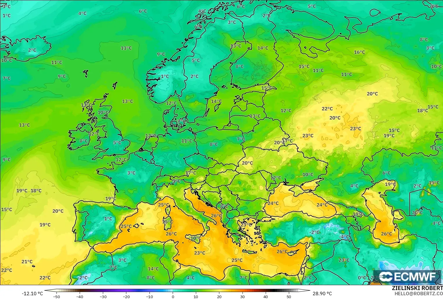 ECMWF IFS 0.25° model - Eropa, Titik Embun 2 m
