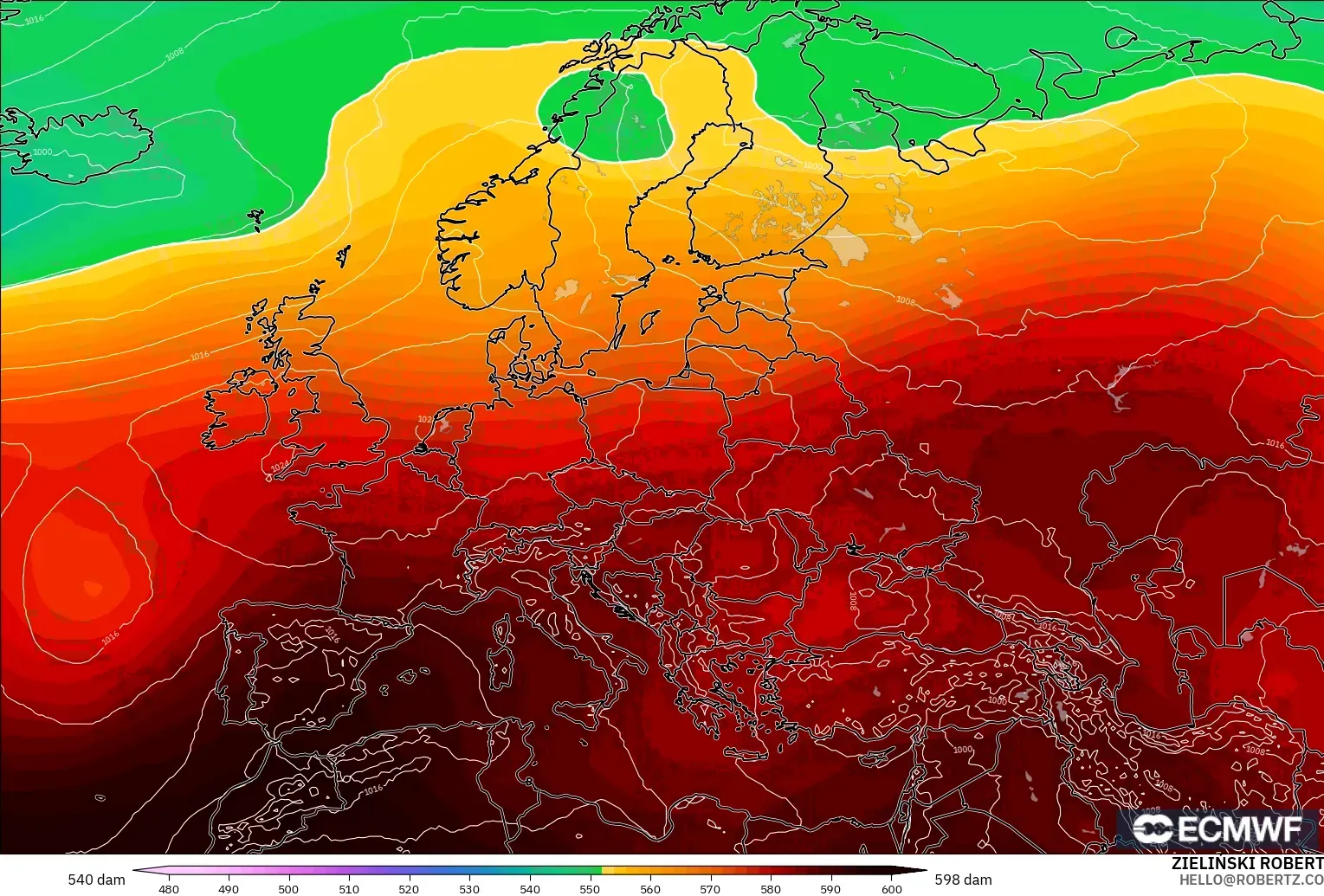 ECMWF IFS 0.25° model - Eropa, Ketinggian geopotensial pada 500 hPa