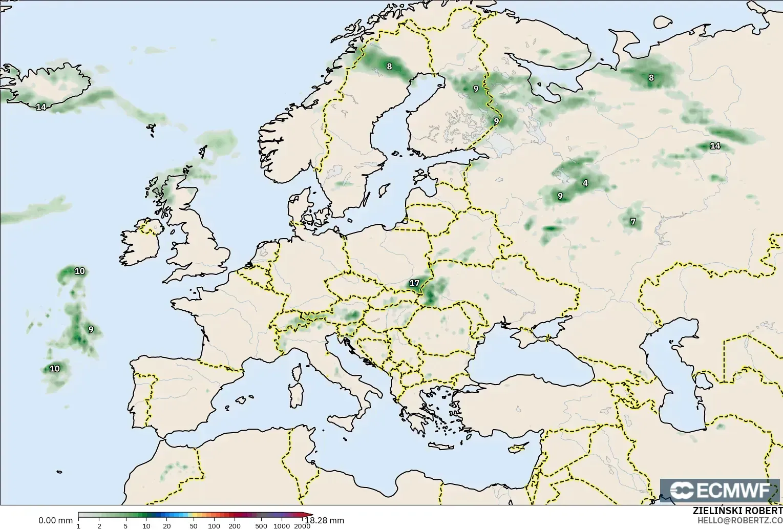 ECMWF IFS 0.25° model - Eropa, Akumulasi Curah Hujan