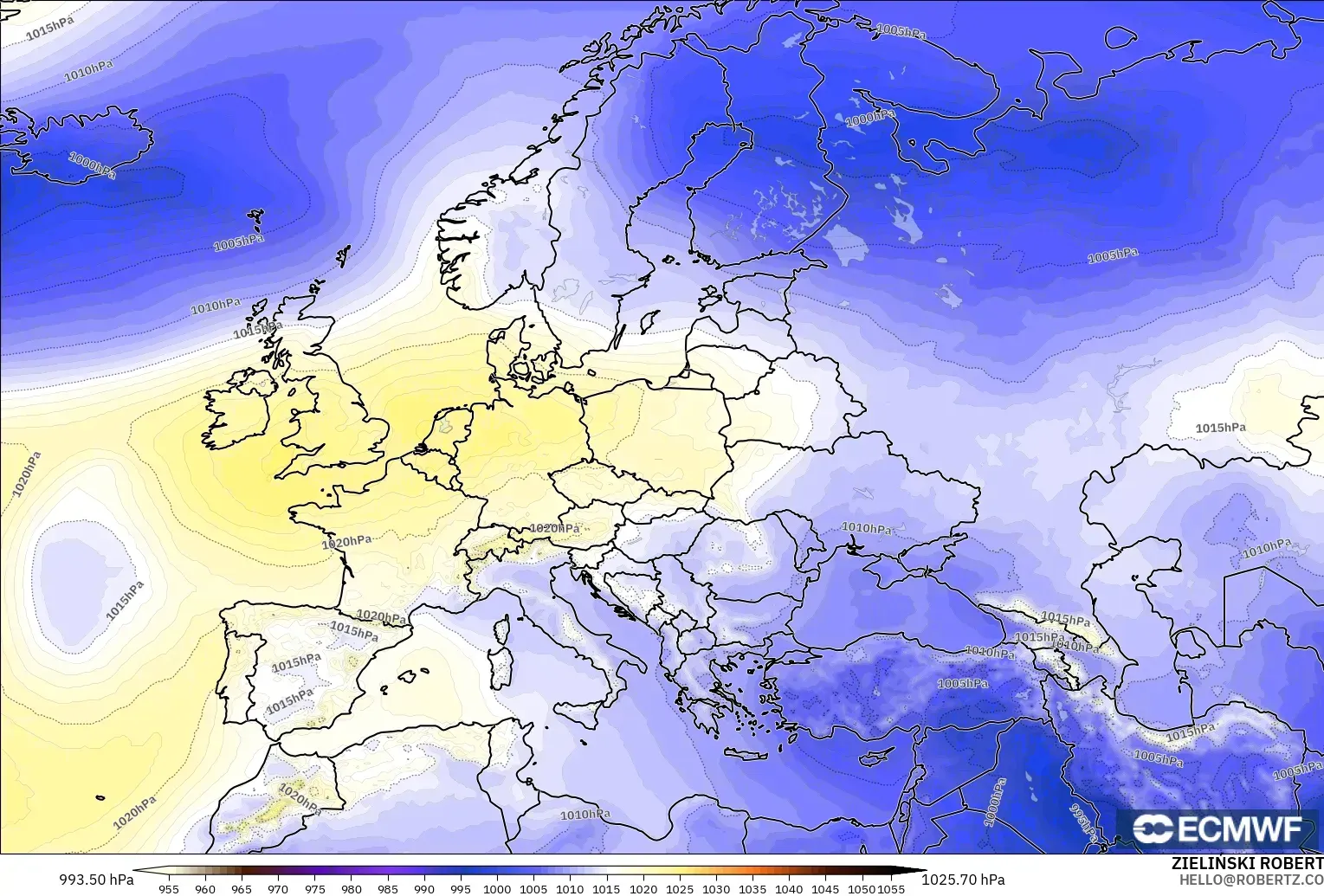 ECMWF IFS 0.25° model - Eropa, Tekanan