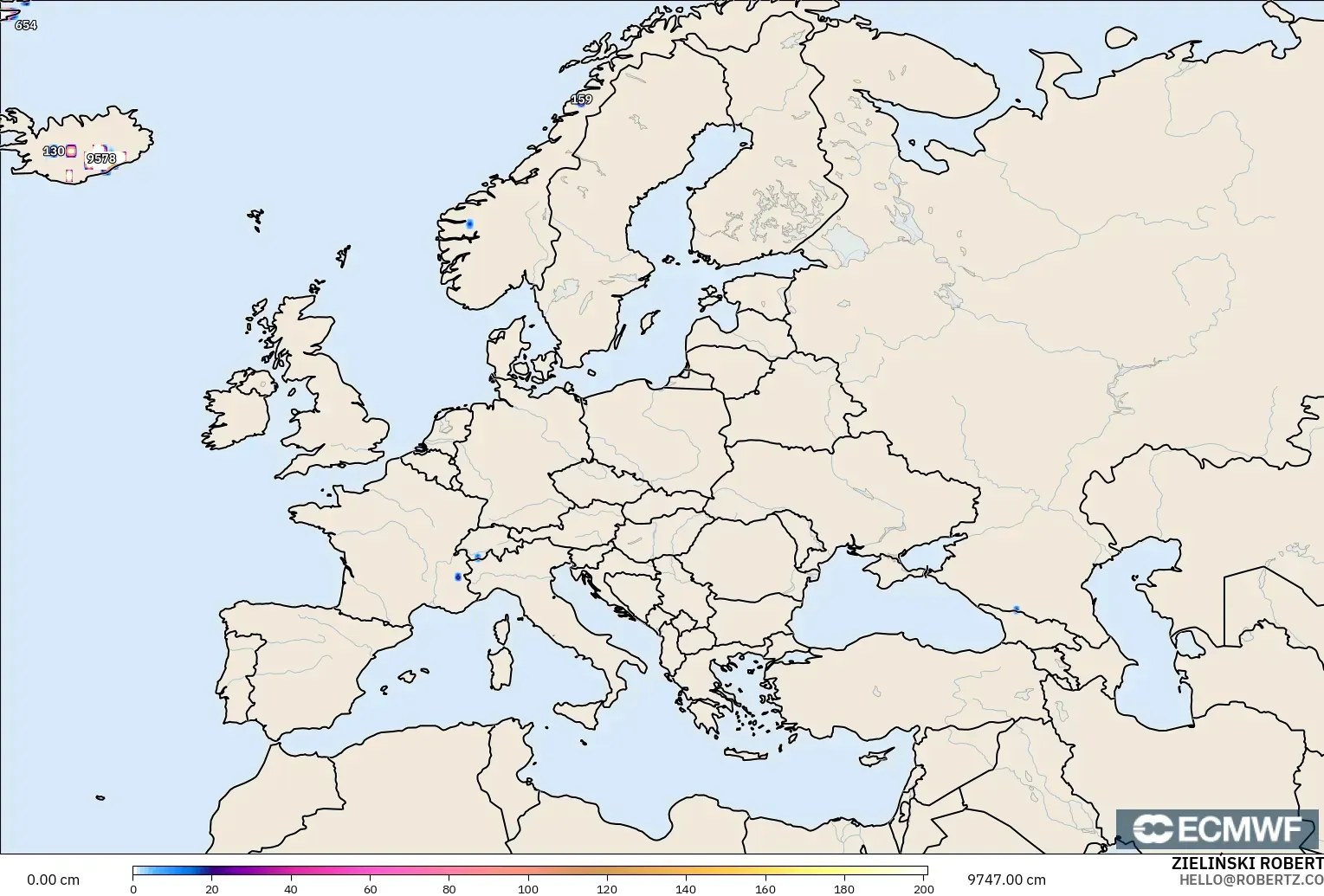 ECMWF IFS 0.25° model - Eropa, Kedalaman Salju