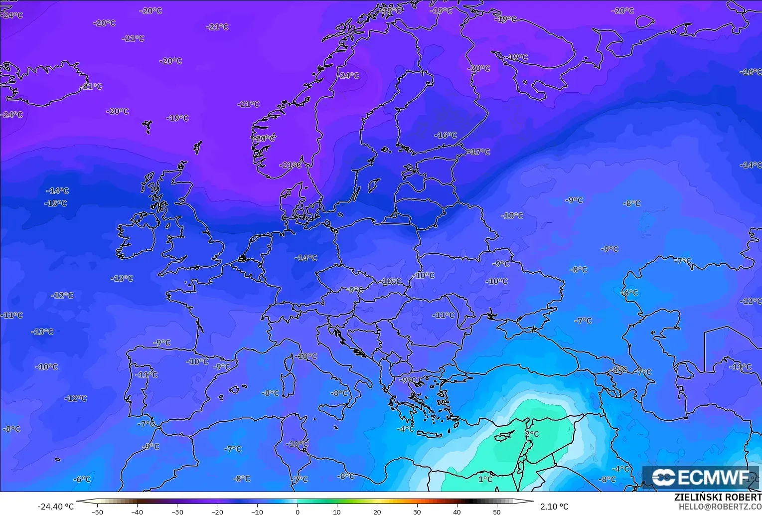 ECMWF IFS 0.25° model - Eropa, Suhu 500 hPa