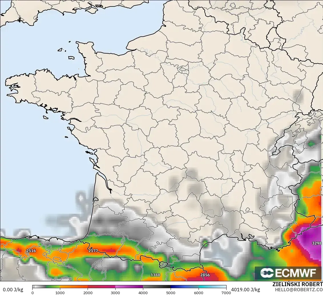 ECMWF IFS 0.25° model - Prancis, CAPE
