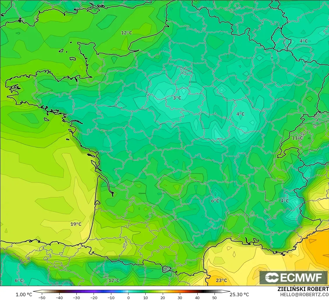 ECMWF IFS 0.25° model - Prancis, Titik Embun 2 m