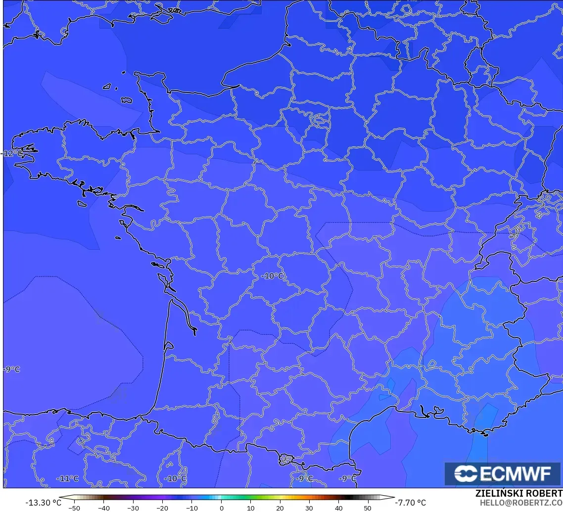 ECMWF IFS 0.25° model - Prancis, Suhu 500 hPa