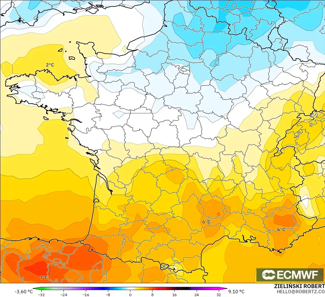 ECMWF IFS 0.25° model - Prancis, Anomali Suhu 850 hPa