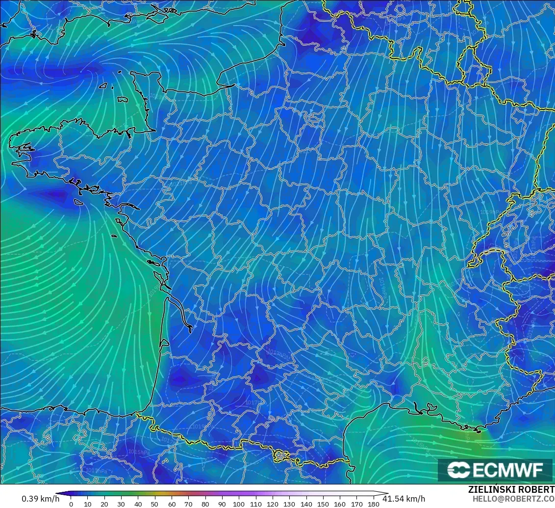 ECMWF IFS 0.25° model - Prancis, Angin 10 m