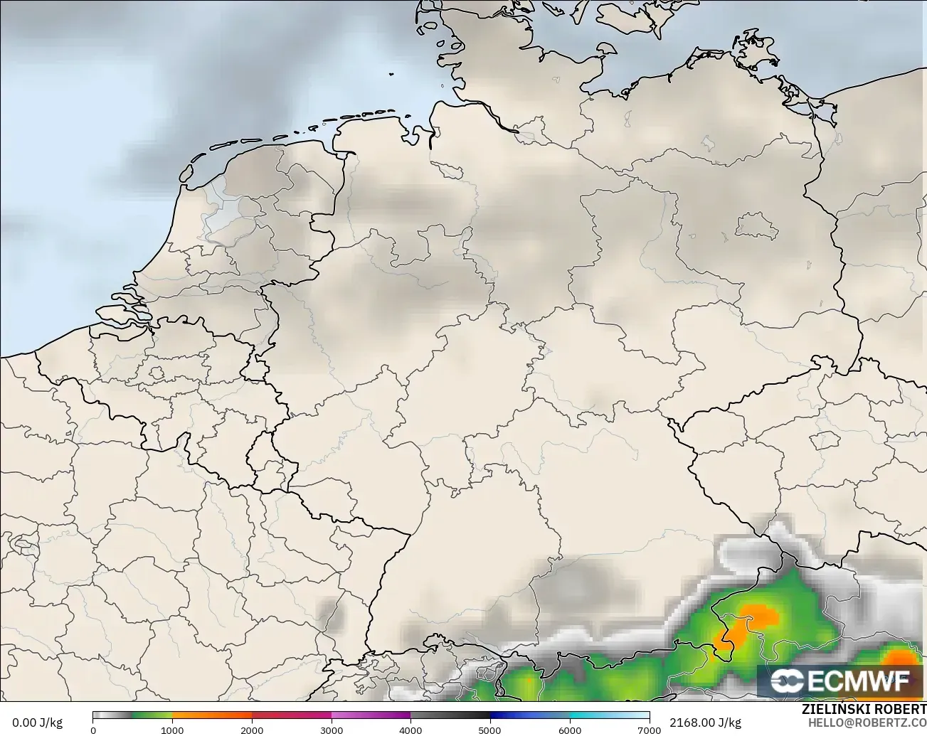 ECMWF IFS 0.25° model - Jerman, CAPE