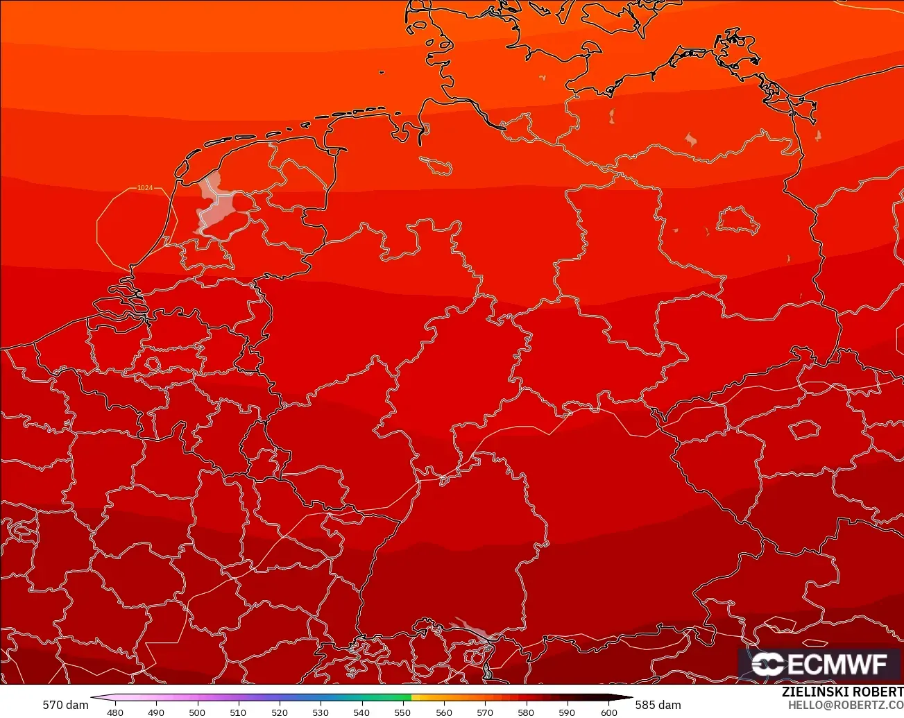 ECMWF IFS 0.25° model - Jerman, Ketinggian geopotensial pada 500 hPa