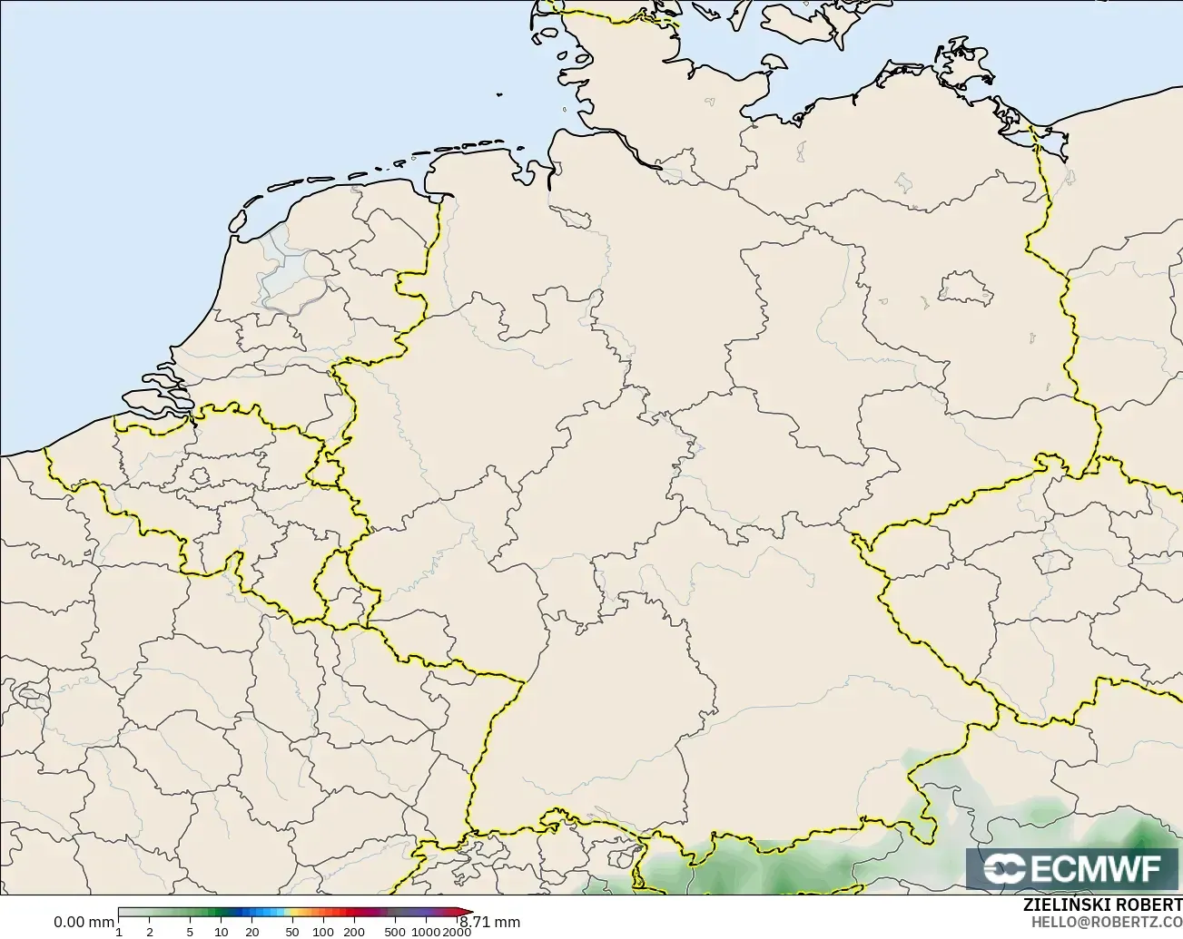 ECMWF IFS 0.25° model - Jerman, Akumulasi Curah Hujan
