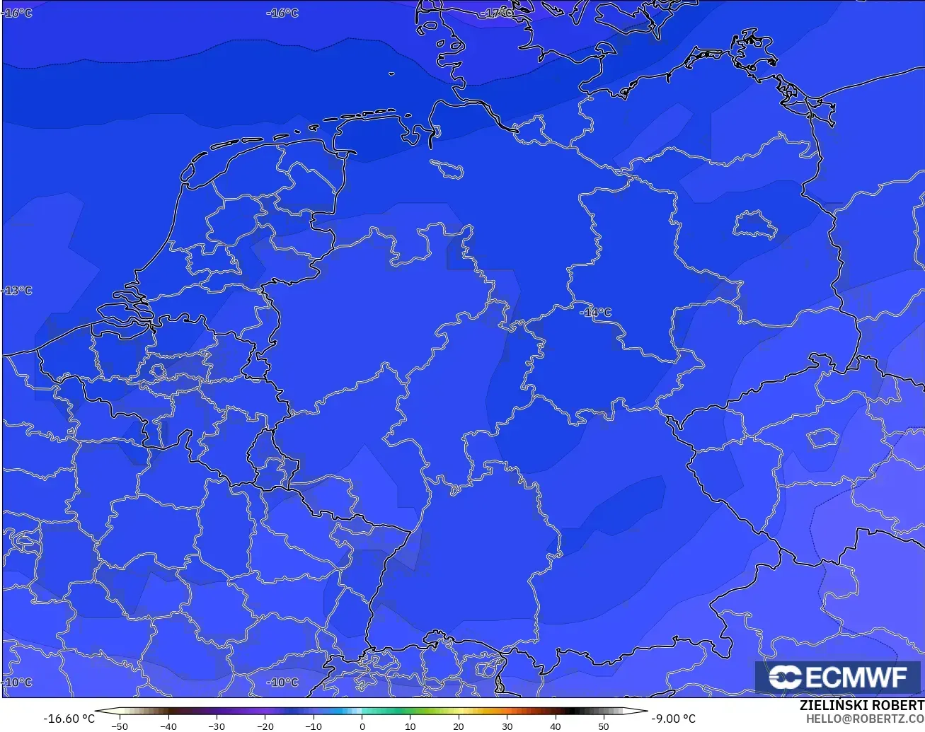 ECMWF IFS 0.25° model - Jerman, Suhu 500 hPa