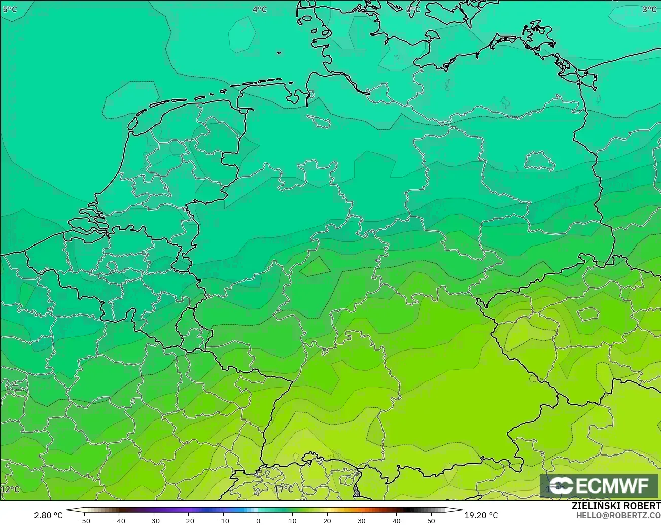 ECMWF IFS 0.25° model - Jerman, Suhu 850 hPa