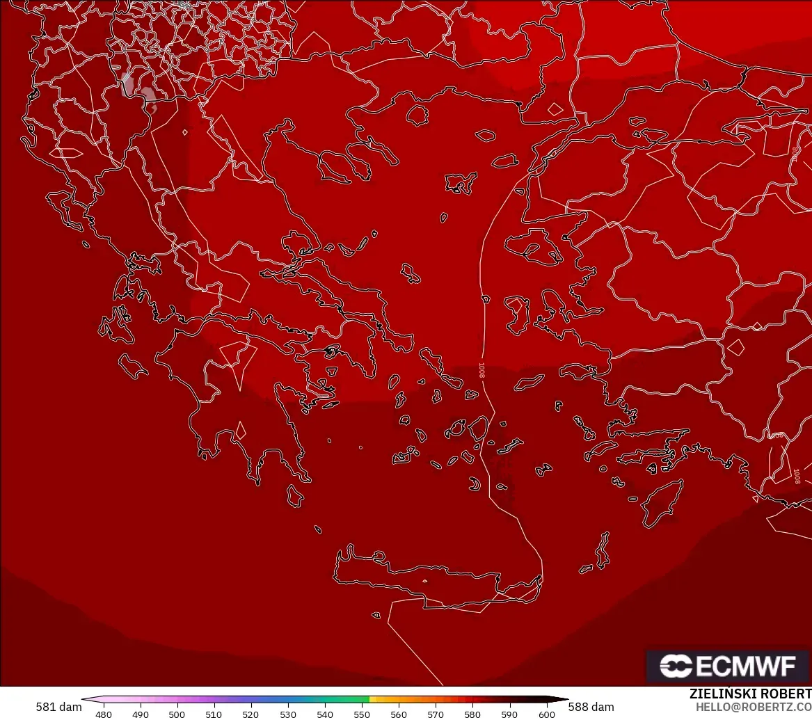 ECMWF IFS 0.25° model - Yunani, Ketinggian geopotensial pada 500 hPa