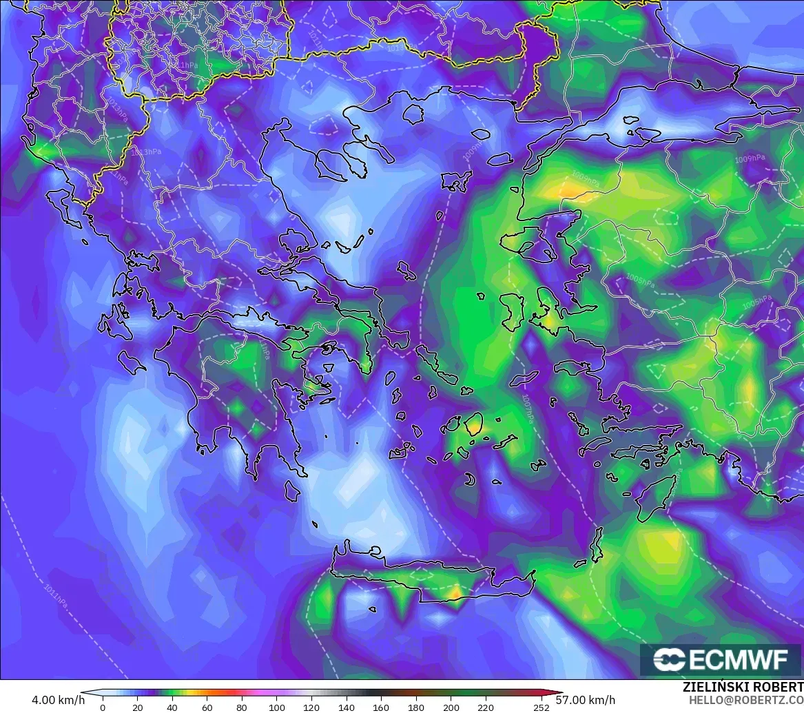 ECMWF IFS 0.25° model - Yunani, Puncak Hembusan