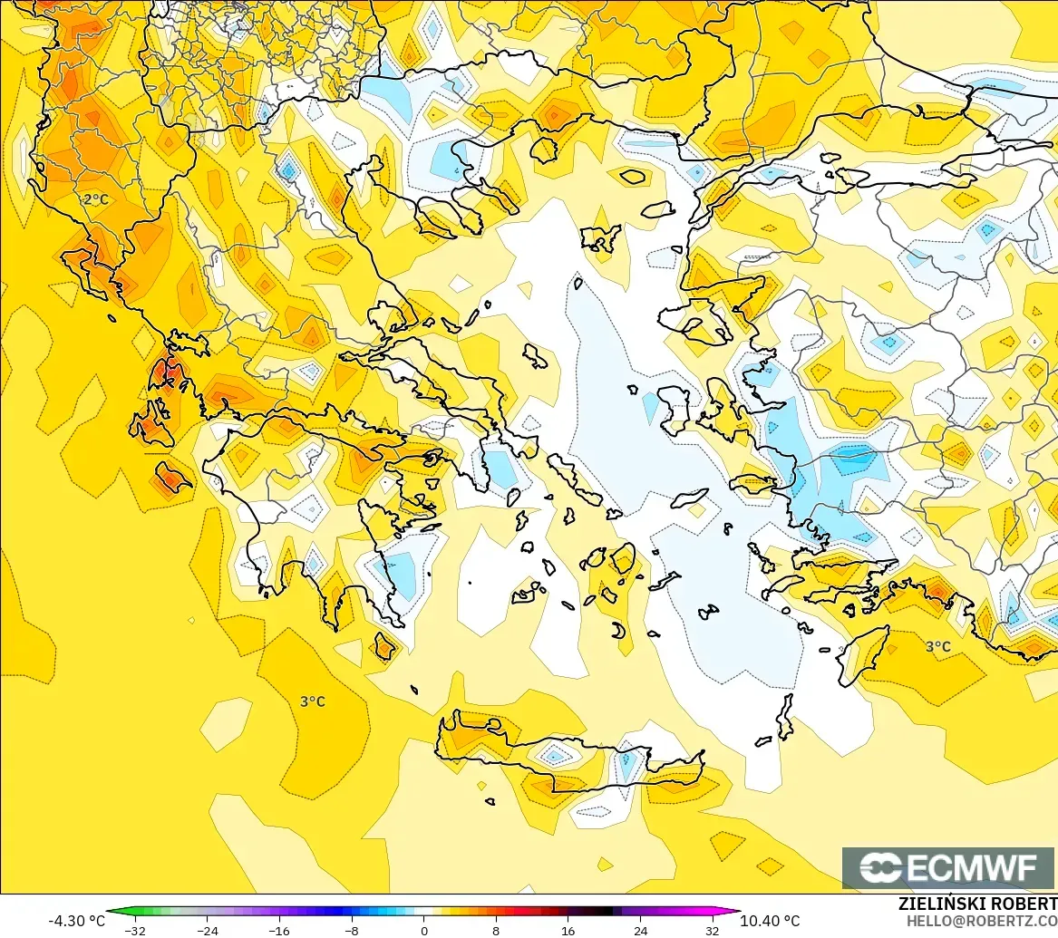 ECMWF IFS 0.25° model - Yunani, Anomali Suhu 2 m