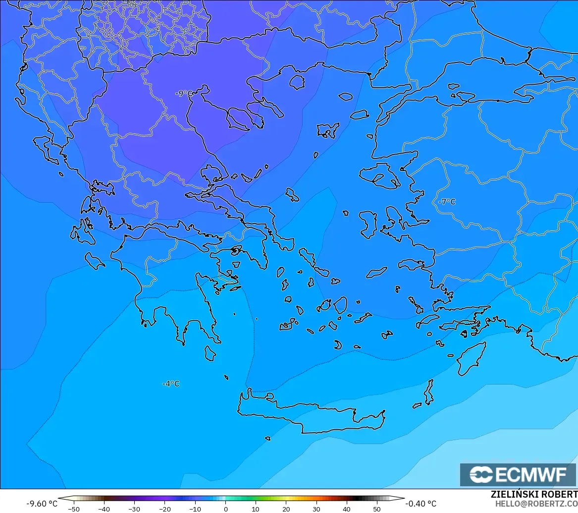 ECMWF IFS 0.25° model - Yunani, Suhu 500 hPa