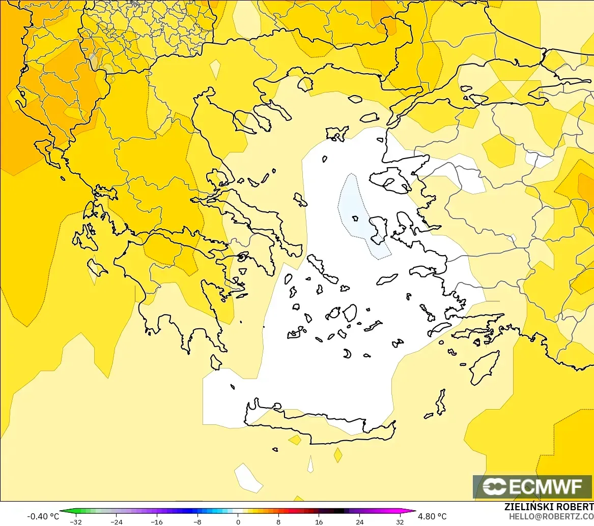 ECMWF IFS 0.25° model - Yunani, Anomali Suhu 850 hPa